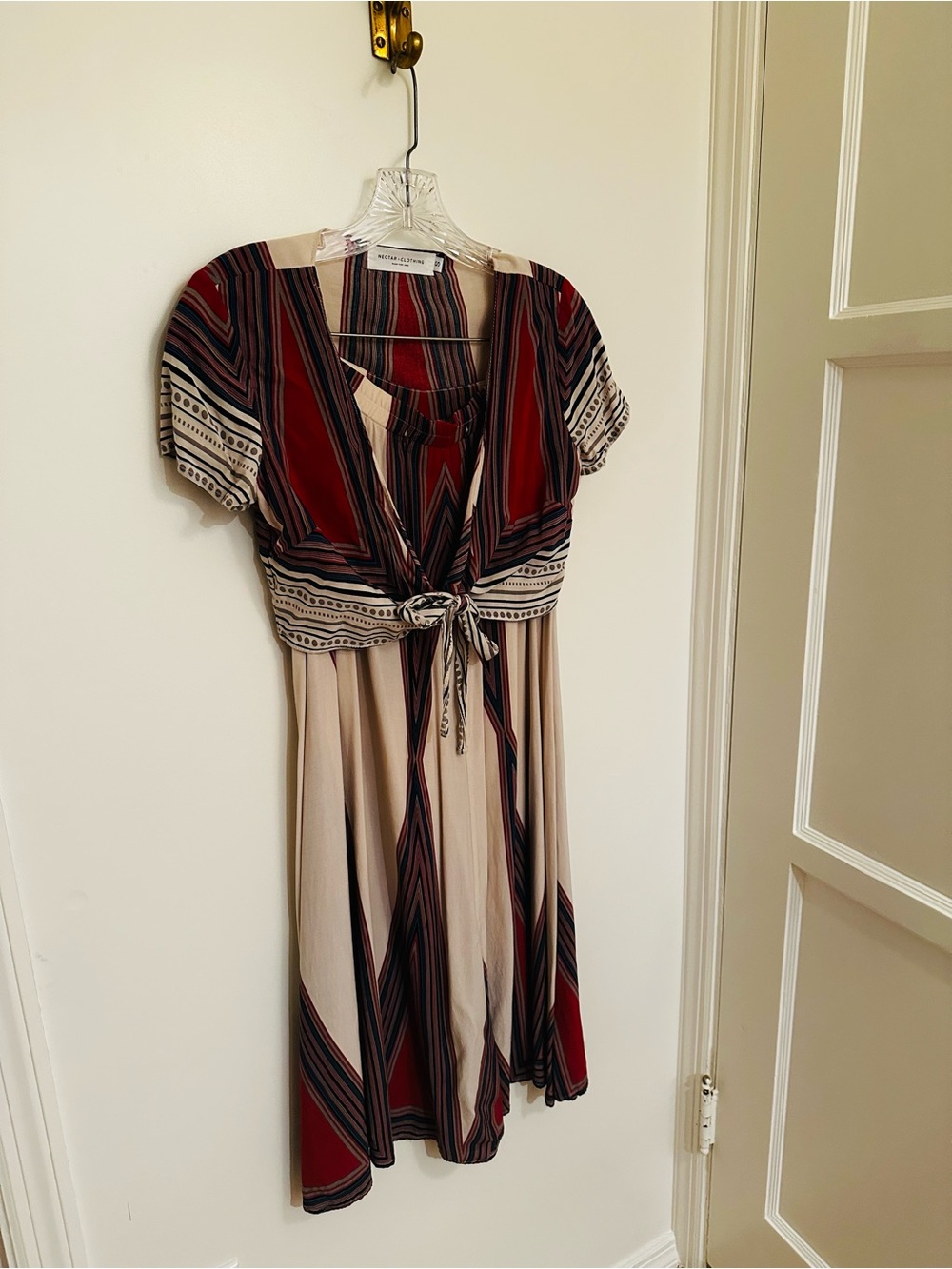 Striped Tie-Front Midi Dress in Red and Cream